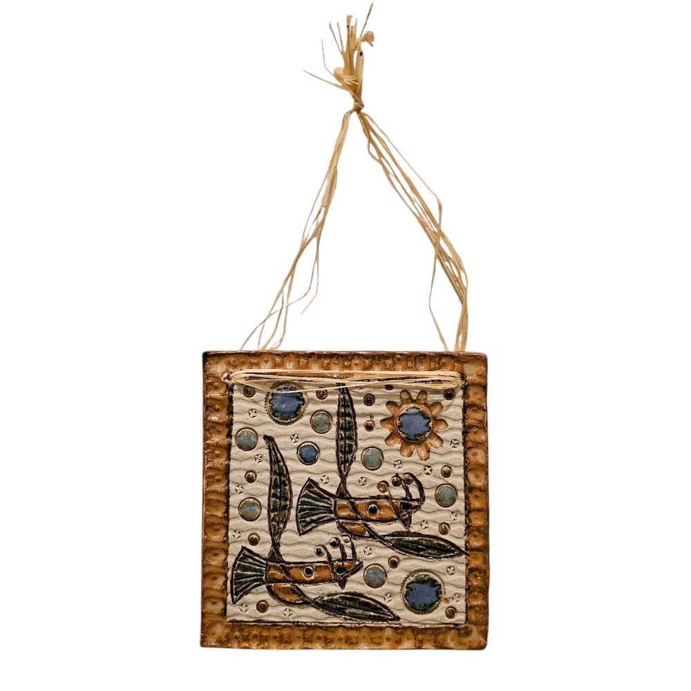 Vintage Swedish Earthenware Pottery Plaque Bird Wall Hanging